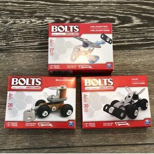 NWT Meccano Bolts Toys 3 Sets Bulldozer Car Helicopter Cool!!